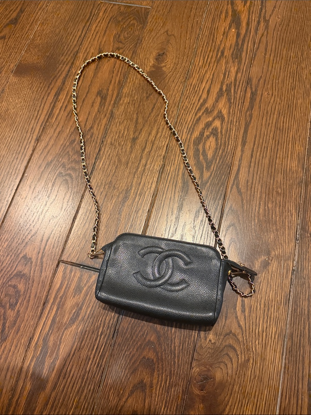 CHANEL Black Quilted CC Embossed Chain Crossbody Bag
